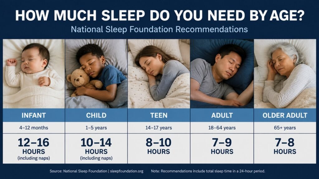 How much sleep do you need by age sleep chart.