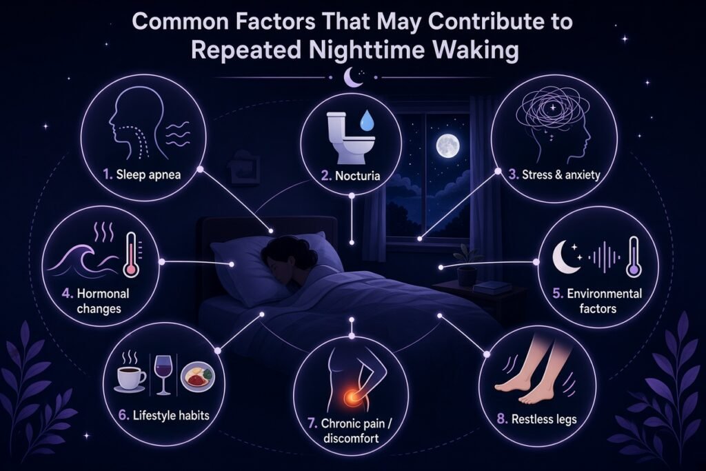 Common factors that may contribute to repeated nighttime waking